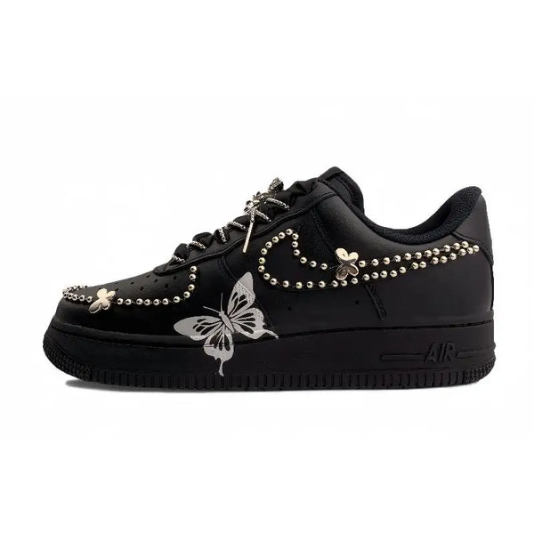 [Custom Silver-winged butterfly in the dark night]Nike Air Force 1 Anti-Slip And Wear-Resistant Lightweight Low-Top Skateboar