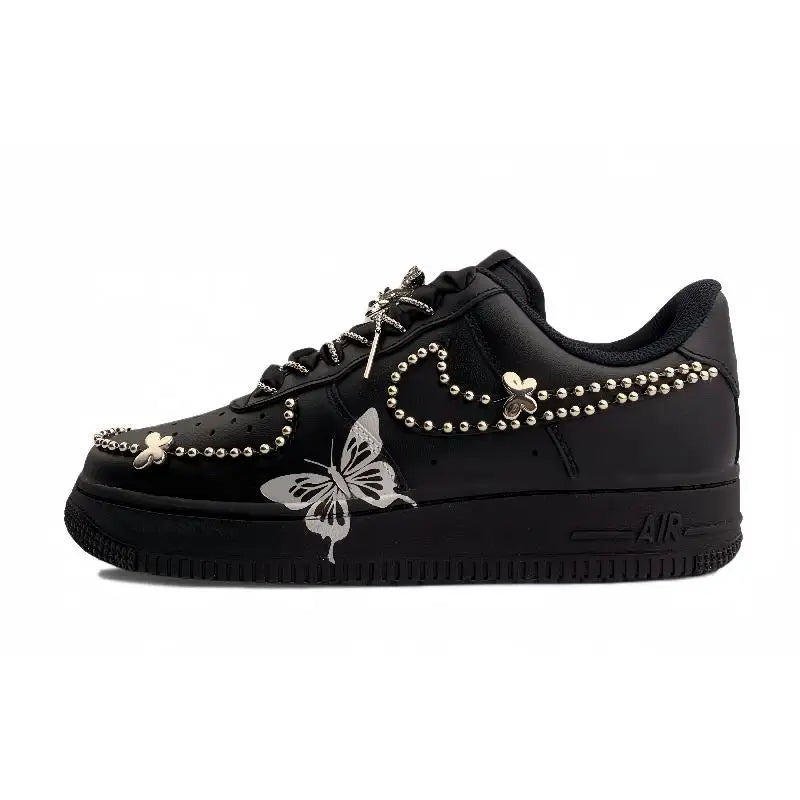 [Custom Silver-winged butterfly in the dark night]Nike Air Force 1 Anti-Slip And Wear-Resistant Lightweight Low-Top Skateboar