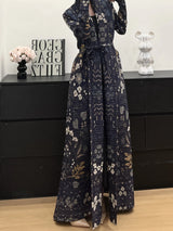 Miyake Pleated Abaya Trench Cardigans Printed Long Sleeve Turn-down Collar Dress Women 2025 Original Designer Caftan Long Coats