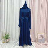 Muslim Women Hijab Dress Satin Abaya Scarf Robe Ramadan Modest Prayer Islamic Clothing Robe Eid Jalabiya Kaftan Caftan Marocain
