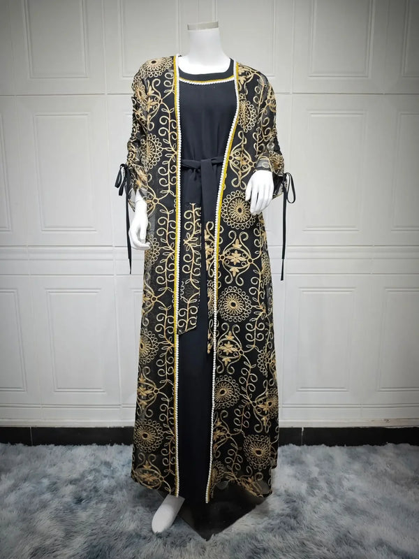 Ramadan Eid Djellaba Kimono Jalabiya Muslim Sets for Women Dubai Abaya Turkey Kaftan Robe Caftan Marocain Femme Islam Clothing