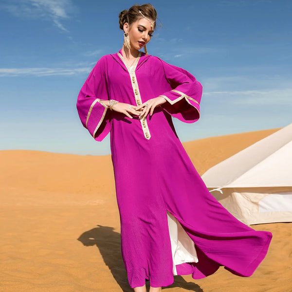 Moroccan Hooded Kaftan Dubai Abaya Turkey Muslim Arabic Eid Mubarak Long Dress Women Caftan Evening Party Robe Musulmane Femme