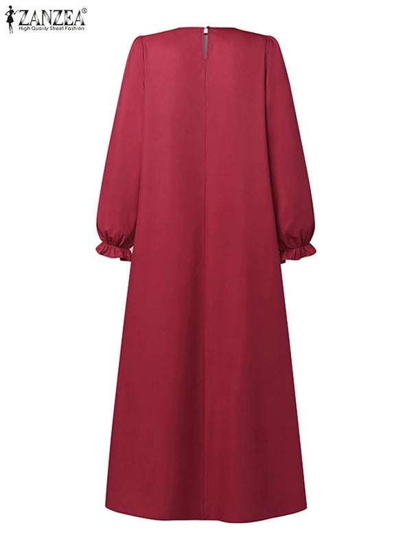 ZANZEA Plus Size Muslim Hijabis Long Dresses Islamic Long Sleeve Vintage Floral Printing Abaya Robes Modest Loose Eid Vestidos