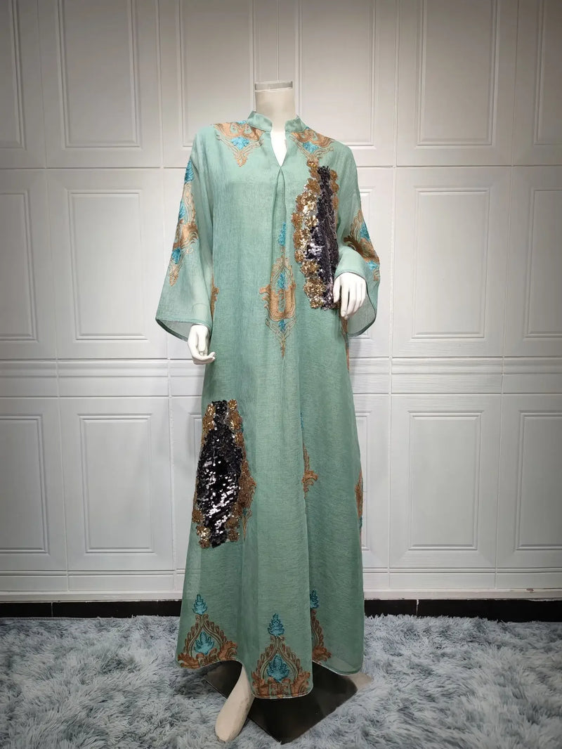 Dubai Abaya Sequin Muslim Dress Women Muslim Southeast Asian Dress for Women Casual Party Evening Dress Clothes for Muslim Women