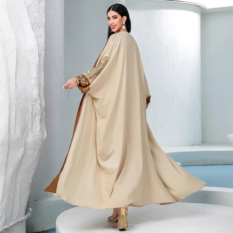 Luxury Diamonds Abaya Kimono Women Arabic Muslim Dress Dubai Moroccan Caftan Kebaya Ramadan Islam Clothing Eid Open Abayas Robe