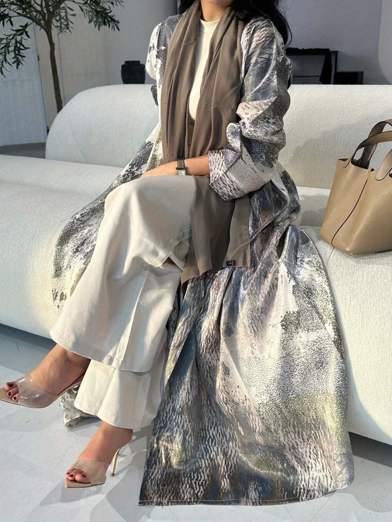 Middle Eastern Women Loose Tie Dye Abaya Muslim Full Sleeve Open Front Abayas Casual Turkey Kaftan Arabian Maxi Dresses Jilbabs