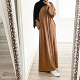 Abayat Emberoidery Maxi Dresses for Women, V-Neck, Long Sleeve, Belted Kaftan, Turkish Dresses, Jilbab, New, Autumn