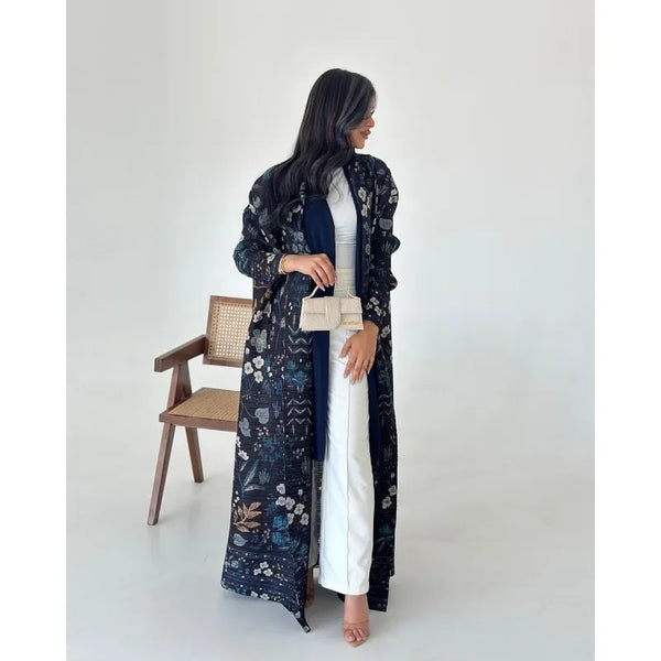 Miyake Pleated Black Printed Trench Coat Jacket Muslim Abaya High Quality Fashion Casual Commuter Peplum Women's Clothing