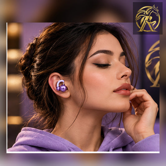 GULFLINKSA B23 purple earbuds lifestyle model – Raakaat