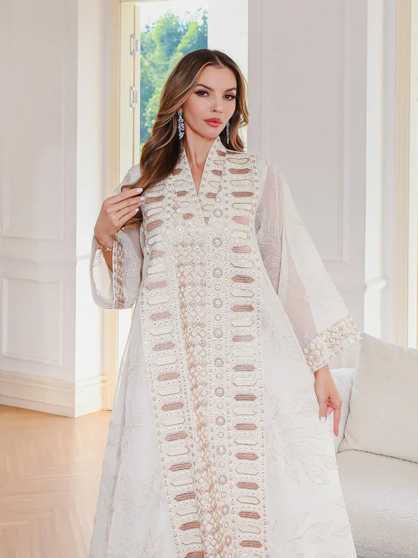 Elegant Dubai Women Dress Abaya Embroidery Morocco Kaftan Vestidos Largos Arab Long Robe Eid Muslim Party Jalabiya Ramadan 2025