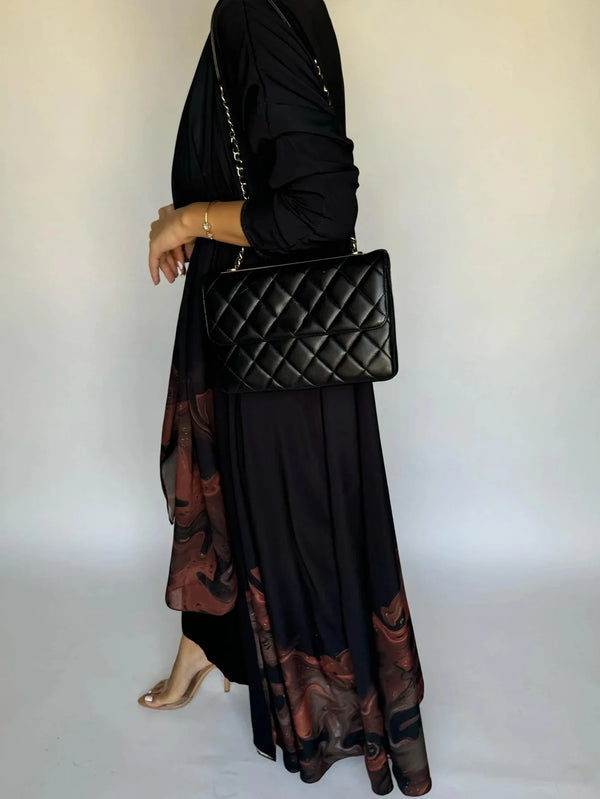 Middle Eastern Loose Open Front Abaya Muslim Full Sleeve Printed Abayas Turkey Kaftans Women Jilbabs Islamic Maxi Dresses