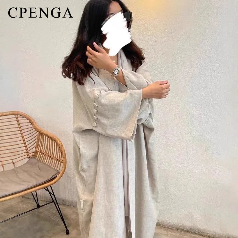2025 Arabic Muslim Women Modest Cardigan Elegant Dubai Plain Abaya Dress Islamic Party Outfit Fashion Loose Turkey Kaftan Robe
