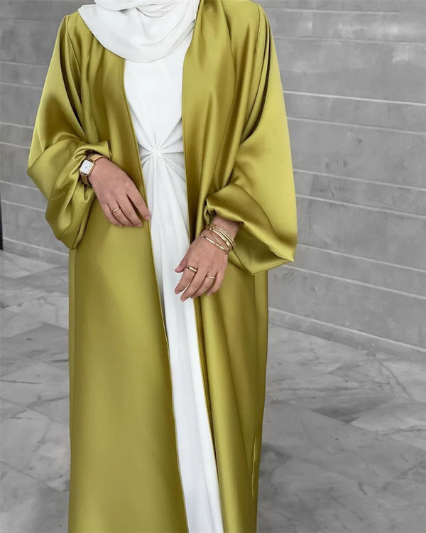 2025 NEW Muslim Abaya Dress for Women Puff Sleeve Cardigan Elegant Abayas Islam Women's Dress Monochromatic Europe and America