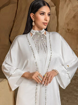 White Two Piece Set Muslim Women Kimono Abaya Dubai Kaftan Arab Robe Fashion Diamond Dress Evening Morocco Caftan Eid Ramadan