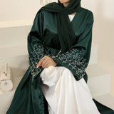 Women Beading Abayas Dubai Turkey Kaftan Muslim Kimono Cardigan Islamic Belted Jalabiya Ramadan Eid Open Abaya Dress Caftan Robe