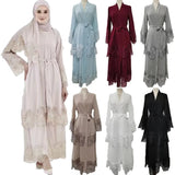 Muslim Women Embroidery Maxi Dress Eid Ramadan Kimono Cardigan Flower Abaya Dubai Turkey Kaftan Islamic Clothing Arab Robe Gown
