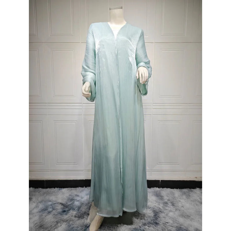 Eid Ramadan Silky Beige Abaya Button Sleeve Open Abayas And Khimar Women Party Evening Kaftan Caftan Kebaya Vestido Cardigan