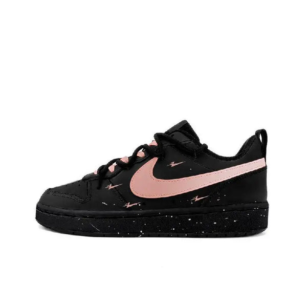 [Custom Black of black]Nike Court Borough Low 2 Black Juren Non-slip Lightweight Low-Top Skateboard Shoes GS Black Pink