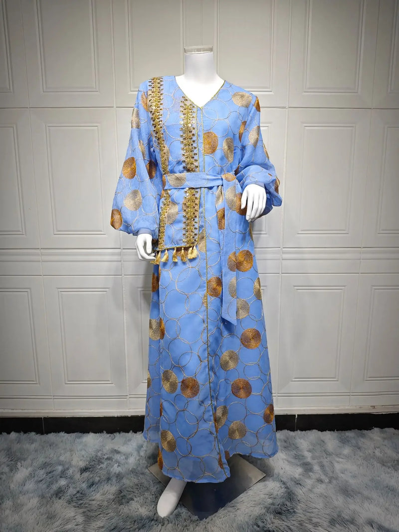 Muslim Abayas for Women Light Luxury Saudi Arabian Robe Fashion V-neck Loose Pullover Solid Diamonds Women Dress Moroccan Dress