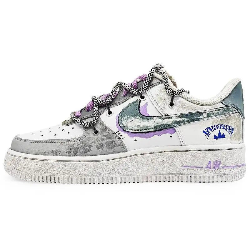 [Custom Ninth Street 2.0]Nike Air Force 1 Skateboard Shoes Unisex Low-Top Gray/White/Gray Blue/Purple/Blue/Black