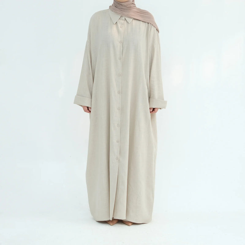 Ramadan Two Piece Linen Muslim Set for Women Elegant Dubai Modest Clothing Islamic Femme Travel Outfit Fashion Turkey Suit 2025