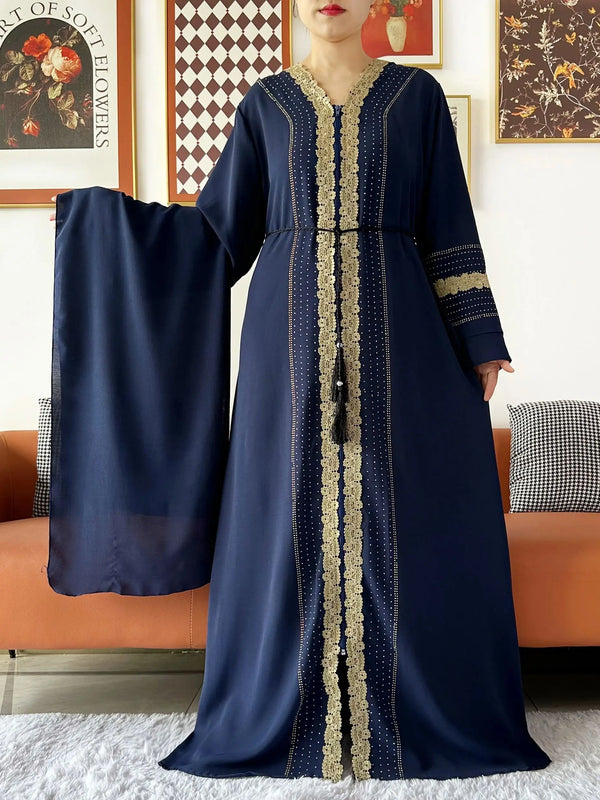 Newest Women Party Dress Chiffon Lace Open Abaya with Zipper Muslim Women Abaya Islamic Clothing Cardigan Muslim Loose Dress
