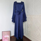 Muslim Abaya For Women Eid Dress 2 Piece Set Morocco Ramadan Satin Lace-up Abayas Kaftan Islam Cardigan Dubai Arab Long Robe