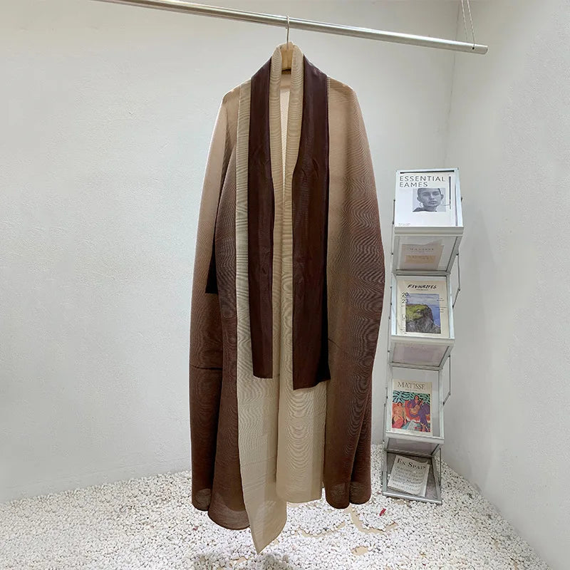 Wind Coat for Women 2024 Autumn New Style Gradient Color, Plus Fat and Enlarged Bat Sleeves, Scarf Style Long Outerwear