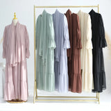 Chiffon Sheer Open Abaya Set Hijabi Muslim Women Party Ramadan Islamic Clothing  Dubai Turkey Kaftan Crepe Kimono Open Abayas