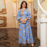 Muslim Abayas for Women Light Luxury Saudi Arabian Robe Fashion V-neck Loose Pullover Solid Diamonds Women Dress Moroccan Dress