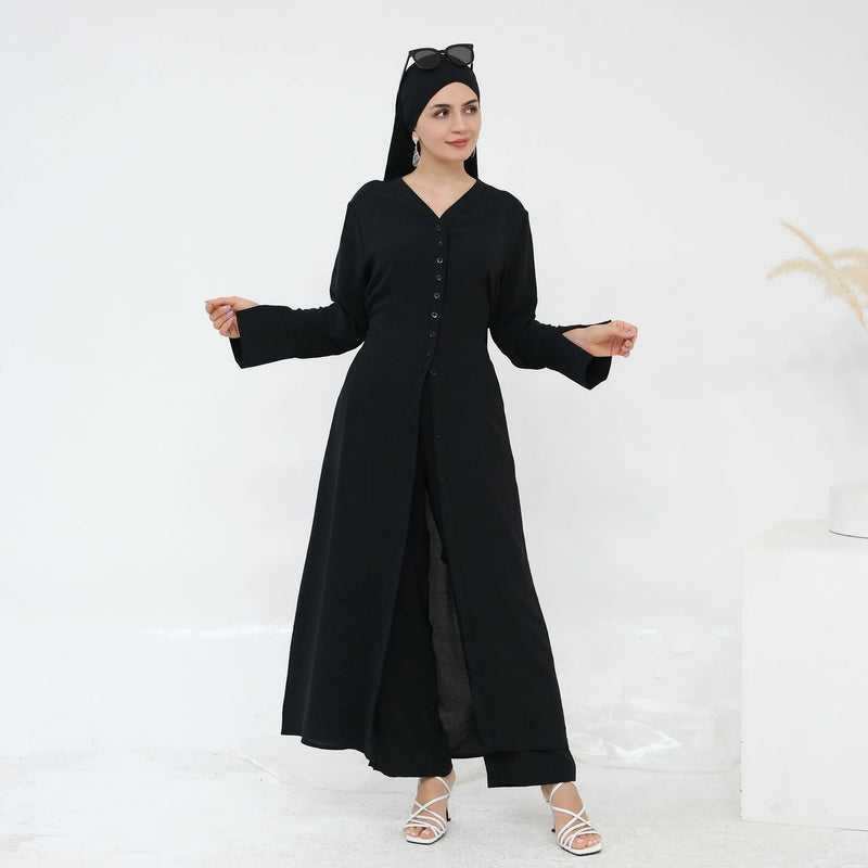 New Muslim Sets for Women Button Long Tops Pants 2 Piece Suit Dress Turkey Kaftan Dubai Abaya Eid Ramadan Islam Clothing Outfits