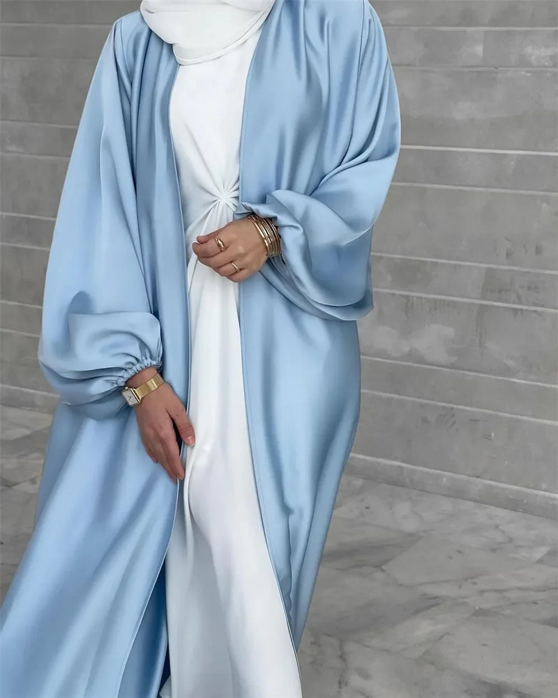 2025 NEW Muslim Abaya Dress for Women Puff Sleeve Cardigan Elegant Abayas Islam Women's Dress Monochromatic Europe and America