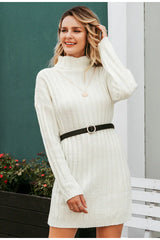 Knit Dress with High Neck and Short Skirt Design