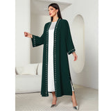 Eid Mubarak Djellaba Femme Longue Musulmane Open Abaya Dubai Turkey Kaftan Muslim Women Beaded Maxi Dress Kimono Jalabiya Robe