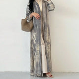 Middle Eastern Women Loose Tie Dye Abaya Muslim Full Sleeve Open Front Abayas Casual Turkey Kaftan Arabian Maxi Dresses Jilbabs