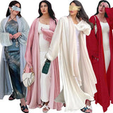 Eid Ramadan Silky Beige Abaya Button Sleeve Open Abayas And Khimar Women Party Evening Kaftan Caftan Kebaya Vestido Cardigan
