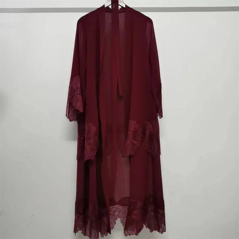 Muslim Women Embroidery Maxi Dress Eid Ramadan Kimono Cardigan Flower Abaya Dubai Turkey Kaftan Islamic Clothing Arab Robe Gown