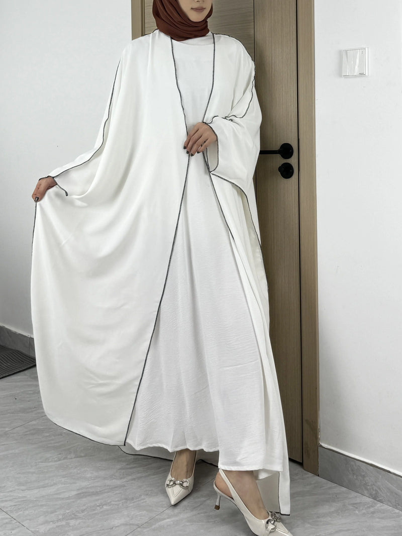 Solid Open Front Simple Abayas, Elegant Long Sleeve Maxi Length Cover Up, Women's Clothing