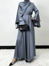 Flare Sleeve Dress for Women Abaya Muslim Women 3 Piece Set Dresses Sashes Scarf Vestidos Jalabiya Arab Robe Ramadan 2025