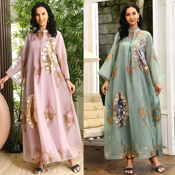 Dubai Abaya Sequin Muslim Dress Women Muslim Southeast Asian Dress for Women Casual Party Evening Dress Clothes for Muslim Women