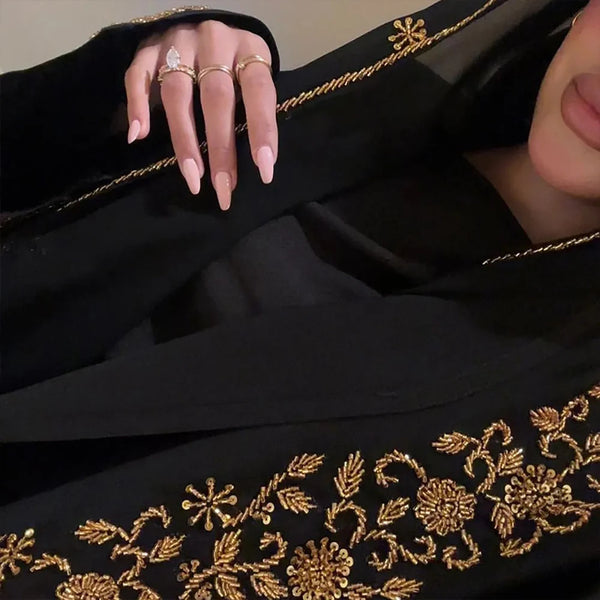 Luxury Ramadan Black Abaya 2025 Open Abaya Eid Gold Embroidery Design Long Sleeve Dubai Abaya Women Muslim Dress