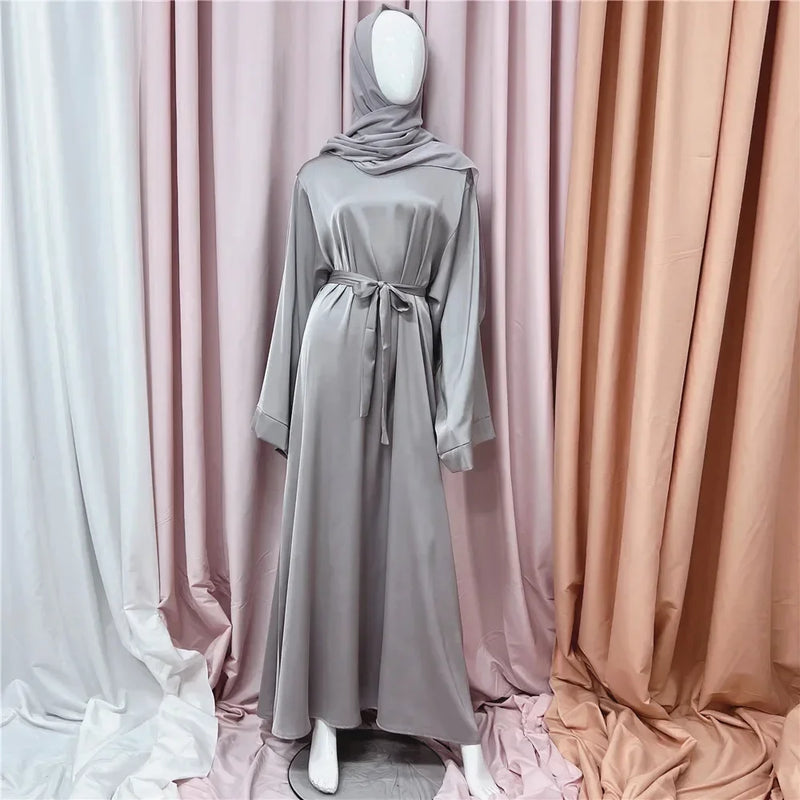 Muslim Women Hijab Dress Satin Abaya Scarf Robe Ramadan Modest Prayer Islamic Clothing Robe Eid Jalabiya Kaftan Caftan Marocain