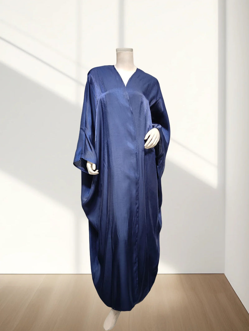 Hot sale Summer Women Islamic Clothing Shinny Polyester Thin Fabric Puff Sleeves Dubai Open Abaya for Muslim Women