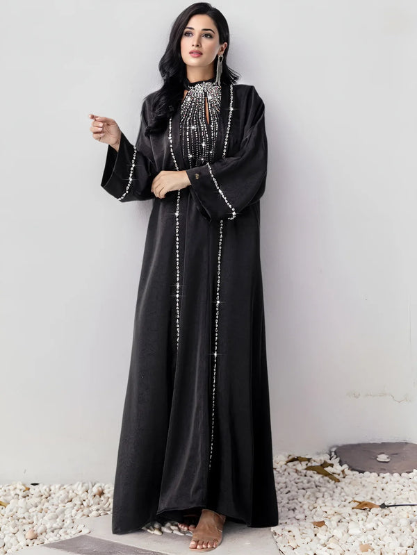 White Two Piece Set Muslim Women Kimono Abaya Dubai Kaftan Arab Robe Fashion Diamond Dress Evening Morocco Caftan Eid Ramadan