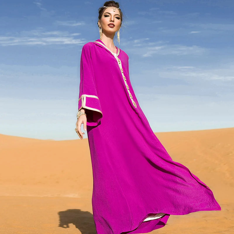 Moroccan Hooded Kaftan Dubai Abaya Turkey Muslim Arabic Eid Mubarak Long Dress Women Caftan Evening Party Robe Musulmane Femme