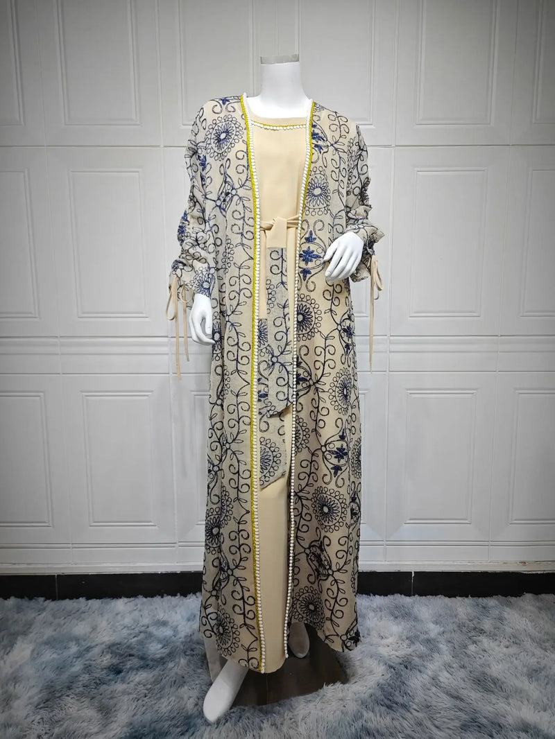 Ramadan Eid Djellaba Kimono Jalabiya Muslim Sets for Women Dubai Abaya Turkey Kaftan Robe Caftan Marocain Femme Islam Clothing