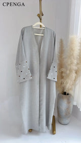 Saudi Heart Embroidery Open Abaya for Women Dubai 2024 New Plain Kimono Muslim Türkiye Elegant Cardigan Gown Islam Clothing