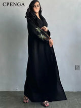 Eid Ramadan Black Muslim Modest Dress for Women Embroidery Saudi Arabic Femme Open Plain Abaya Islam Turkey Dress Morocco Kaftan