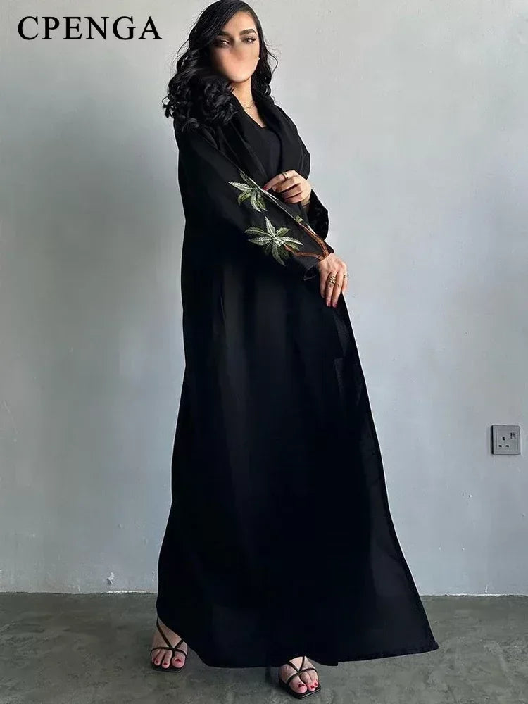 Eid Ramadan Black Muslim Modest Dress for Women Embroidery Saudi Arabic Femme Open Plain Abaya Islam Turkey Dress Morocco Kaftan