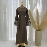 Abaya Simple Embroidery Outwear Eid Ramadan Dress Abayas Muslim Dresses Kaftan Dubai Women Prayer Robe Clothes Women With Belt